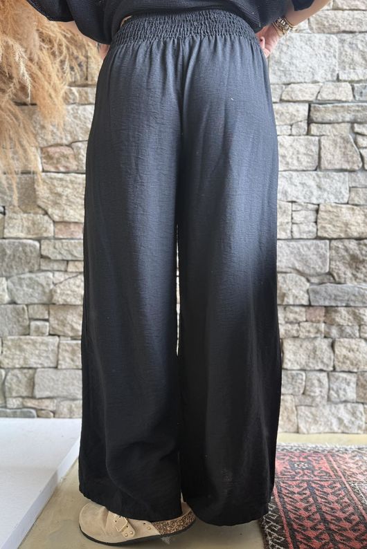 Basso Shirring Wide Leg Pant Black